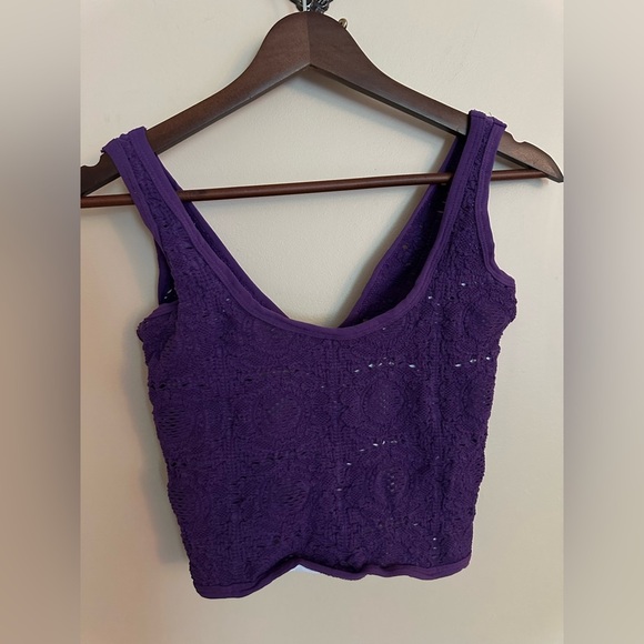NWT FREE PEOPLE FP Movement Serenity Crochet Cami M/L Acai Berry - Picture 2 of 6